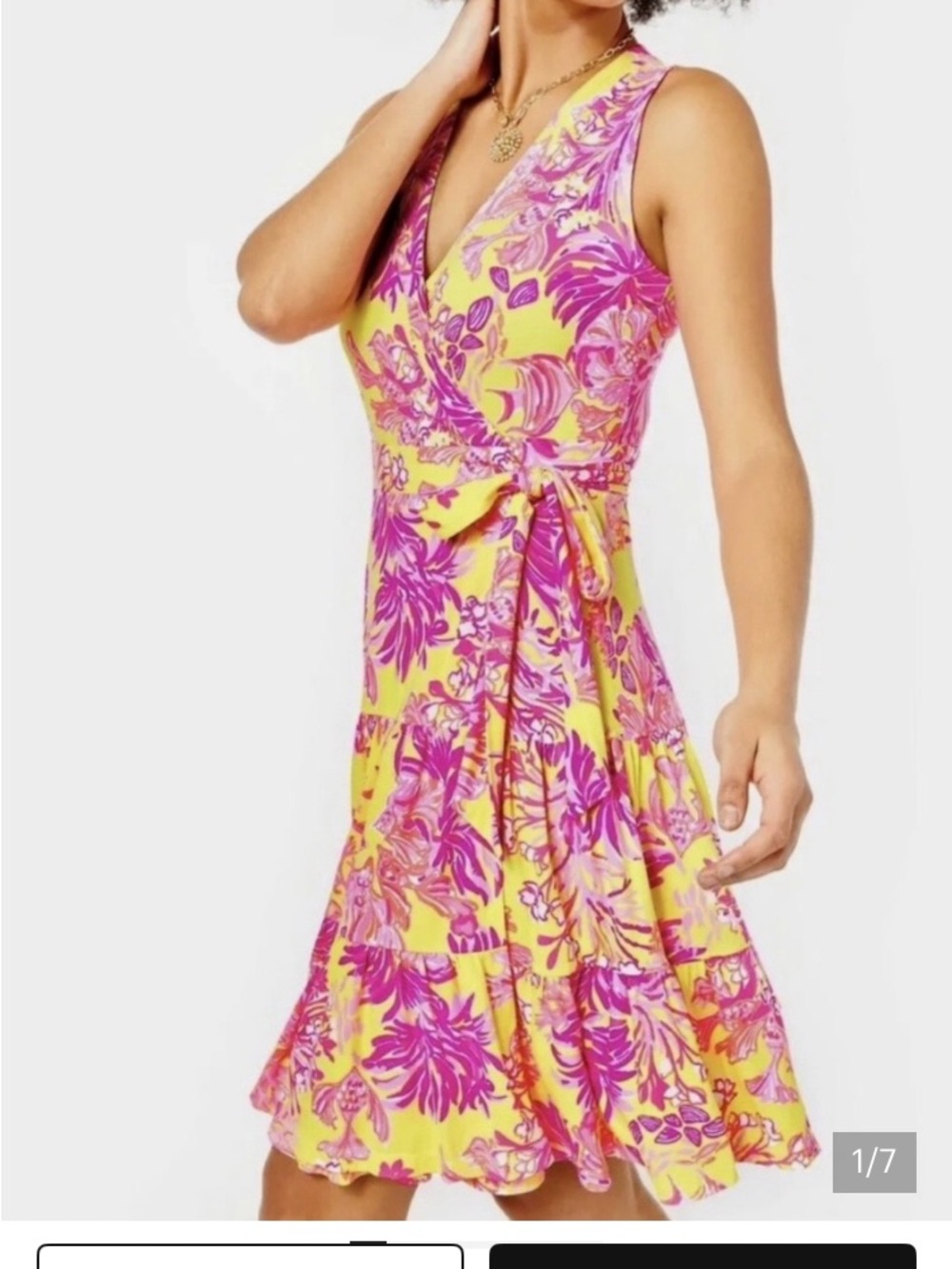 Lilly Pulitzer Yellow & Pink Floral V-Neck Dress XL